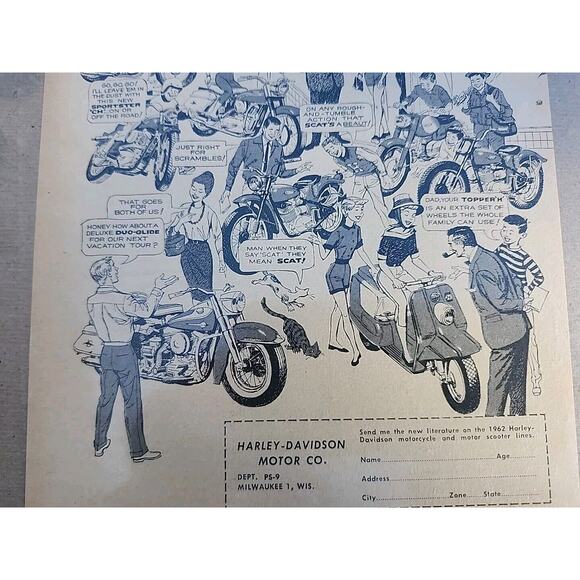 Vtg 1962 Harley- Davidson Motorcycle Fun-O-Rama Original Print Ad Ephemera - Picture 3 of 4